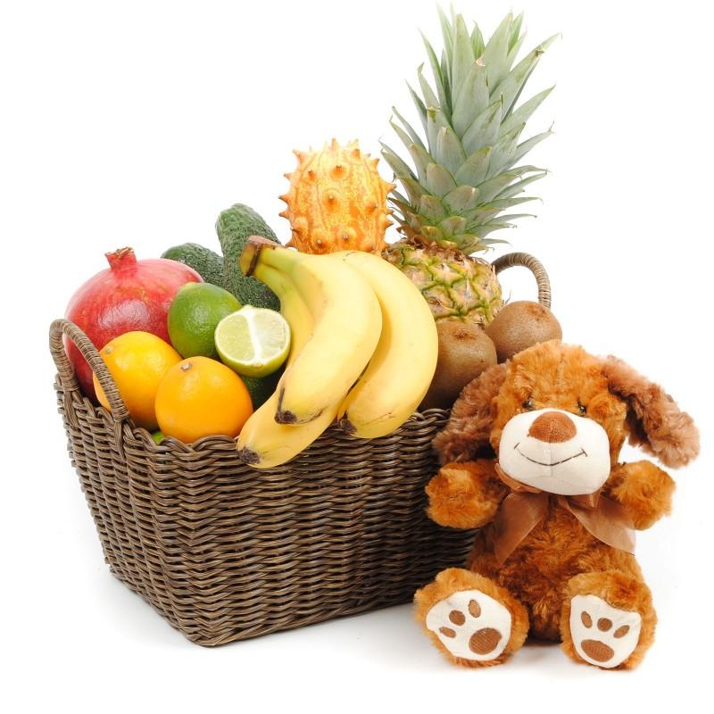 Seasonal Exotic Fruit Basket & Puppy
