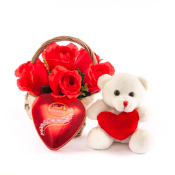 Sweets, Artificial Red Rosses, Teddy Bear